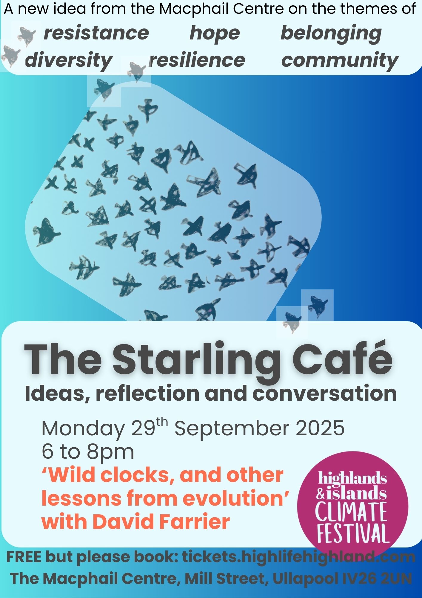 September Starlings simple poster The Starling Cafe